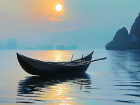 在波光粼粼的水面上，一叶扁舟静静地漂浮着，仿佛是一幅流动的画卷。舟行意境，不仅仅是一种旅行的方式，更是一种心境的体现。它让人在繁忙的生活中找到一片宁静的港湾，让心灵得到片刻的休憩，光中的静谧，一叶扁舟的旅行意境与心灵